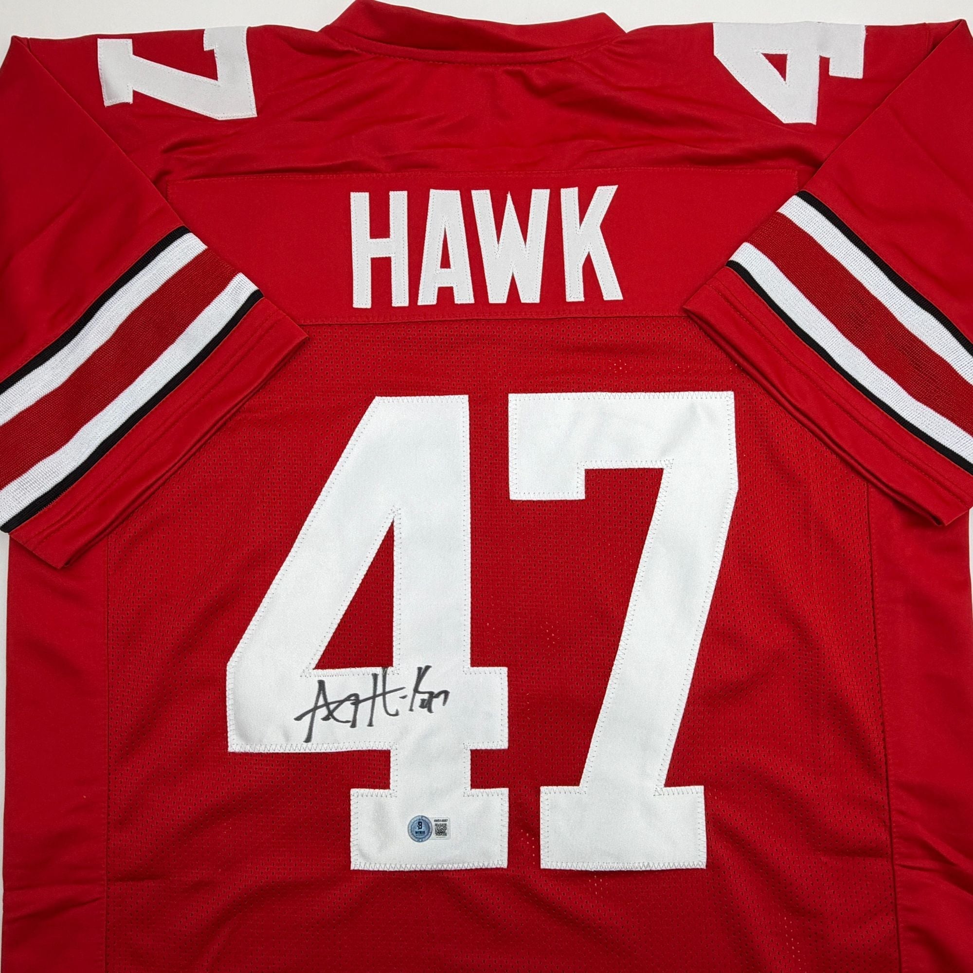 Autographed/Signed AJ Hawk Ohio State Red College Football Jersey Beckett BAS COA
