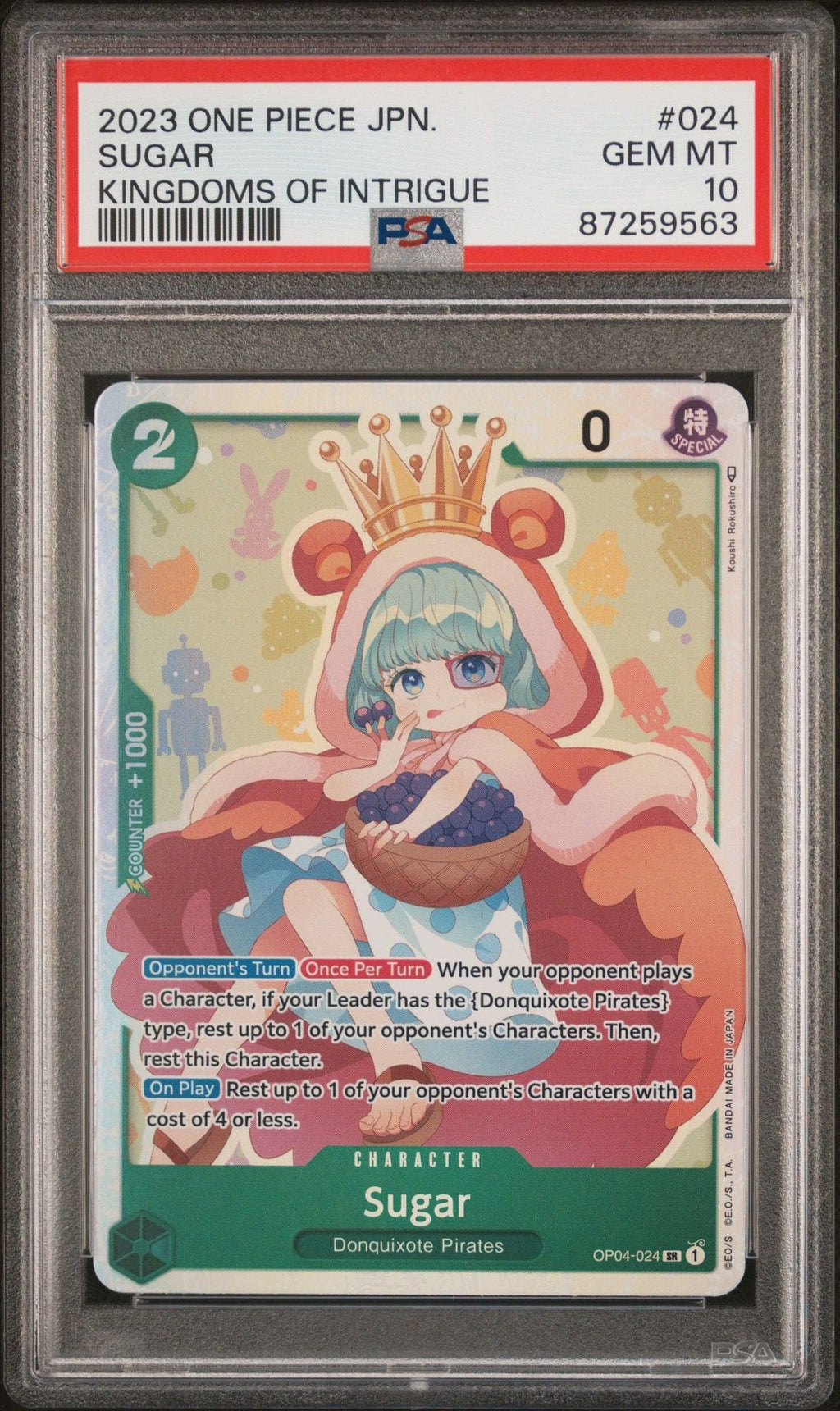 Graded 2023 One Piece Sugar #024 OP04 Kingdom of Intrigue Trading Card Game PSA 10 Gem Mint