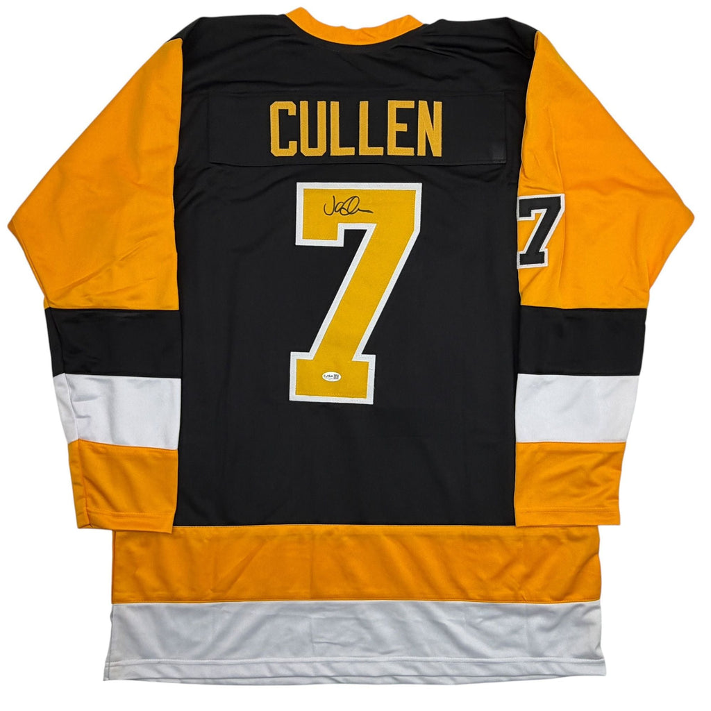 Autographed/Signed John Cullen Pittsburgh Black Hockey Jersey JSA COA