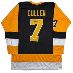 Autographed/Signed John Cullen Pittsburgh Black Hockey Jersey JSA COA