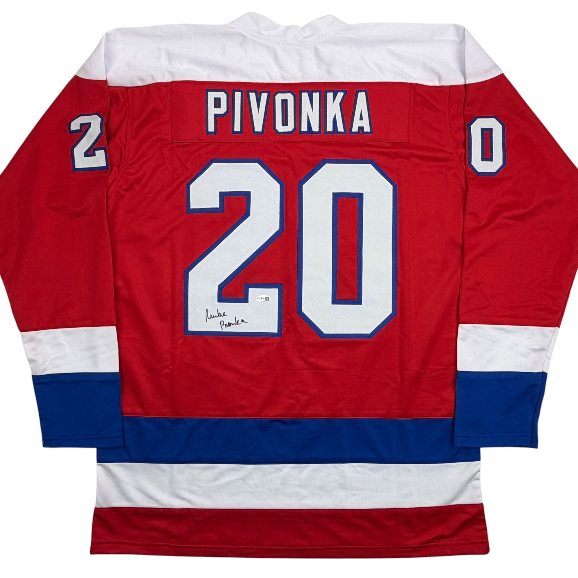 Autographed/Signed Michal Pivonka Washington Red Hockey Jersey JSA COA