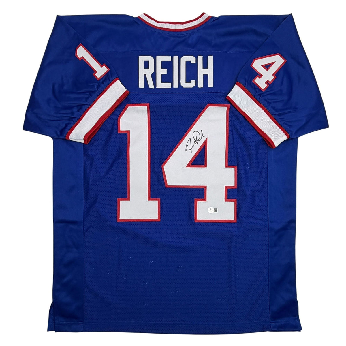 Autographed/Signed Frank Reich Buffalo Blue Football Jersey Beckett BAS COA