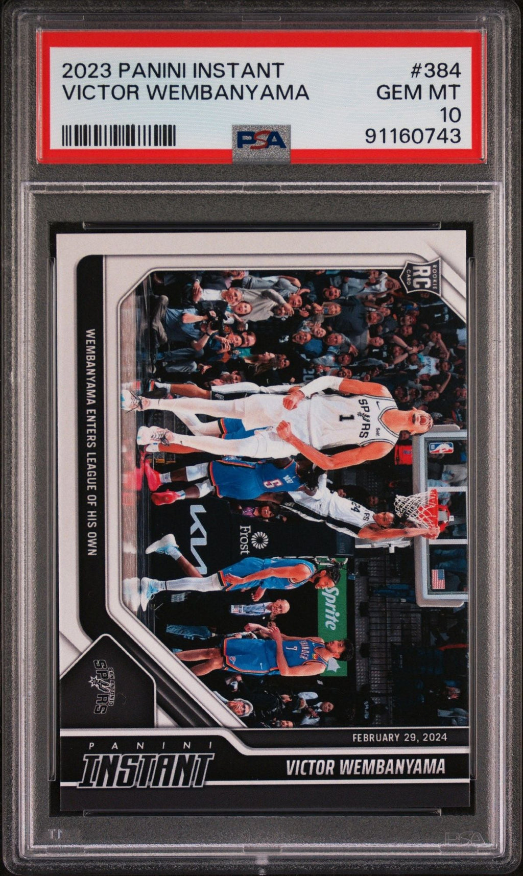 Graded 2023 Panini Instant Victor Wembanyama #384 Enters League of His Own Rookie RC Basketball Card PSA 10 Gem Mint