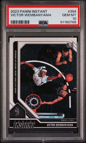 Graded 2023 Panini Instant Victor Wembanyama #394 Joins Elite Group Rookie RC Basketball Card PSA 10 Gem Mint