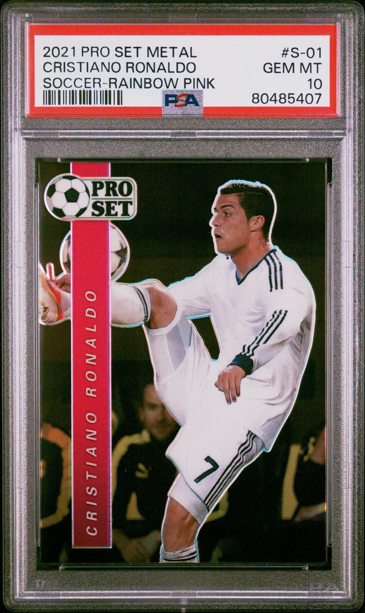 Graded 2021 Leaf Pro Set Metal Cristiano Ronaldo #S-01 #/35 Rainbow Pink Soccer Card PSA 10 Gem Mint