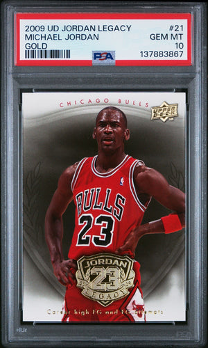 Graded 2009 UD Upper Deck Michael Jordan #21 Legacy Gold Career High FG Basketball Card PSA 10 Gem Mint
