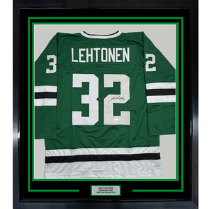Framed Autographed/Signed Kari Lehtonen 35x39 Dallas Green Hockey Jersey JSA COA