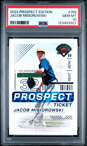 Graded 2024 Panini Prospect Edition Jacob Misiorowski #156 Rookie RC Baseball Card PSA 10 Gem Mint