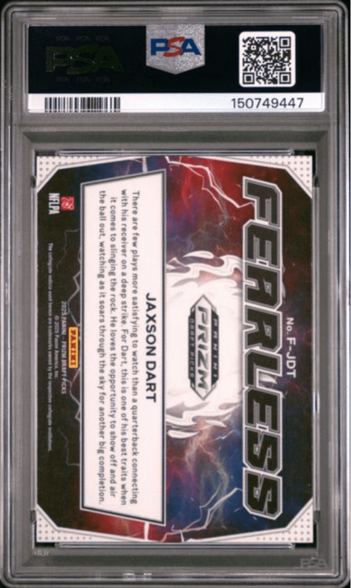 Graded 2025 Panini Prizm Draft Picks Jaxson Dart #FJDT Fearless Rookie RC Football Card PSA 10 Gem Mint