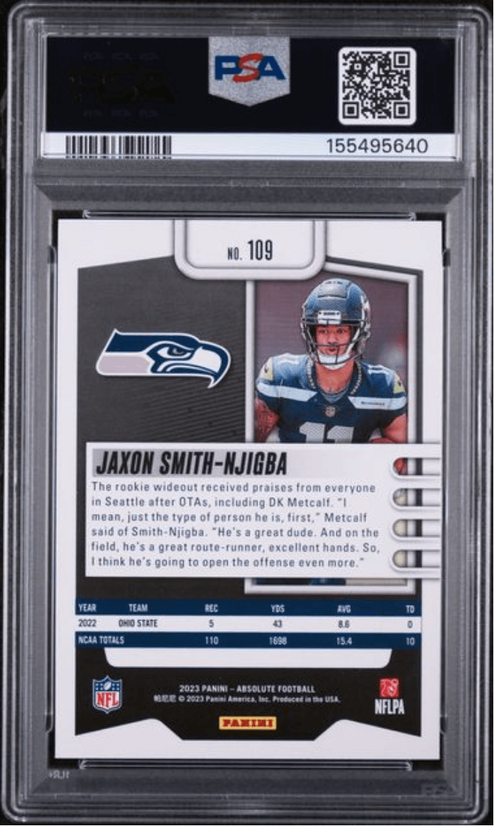 Graded 2023 Panini Absolute Jaxon Smith Njigba #109 Rookie RC Football Card PSA 10 Gem Mint