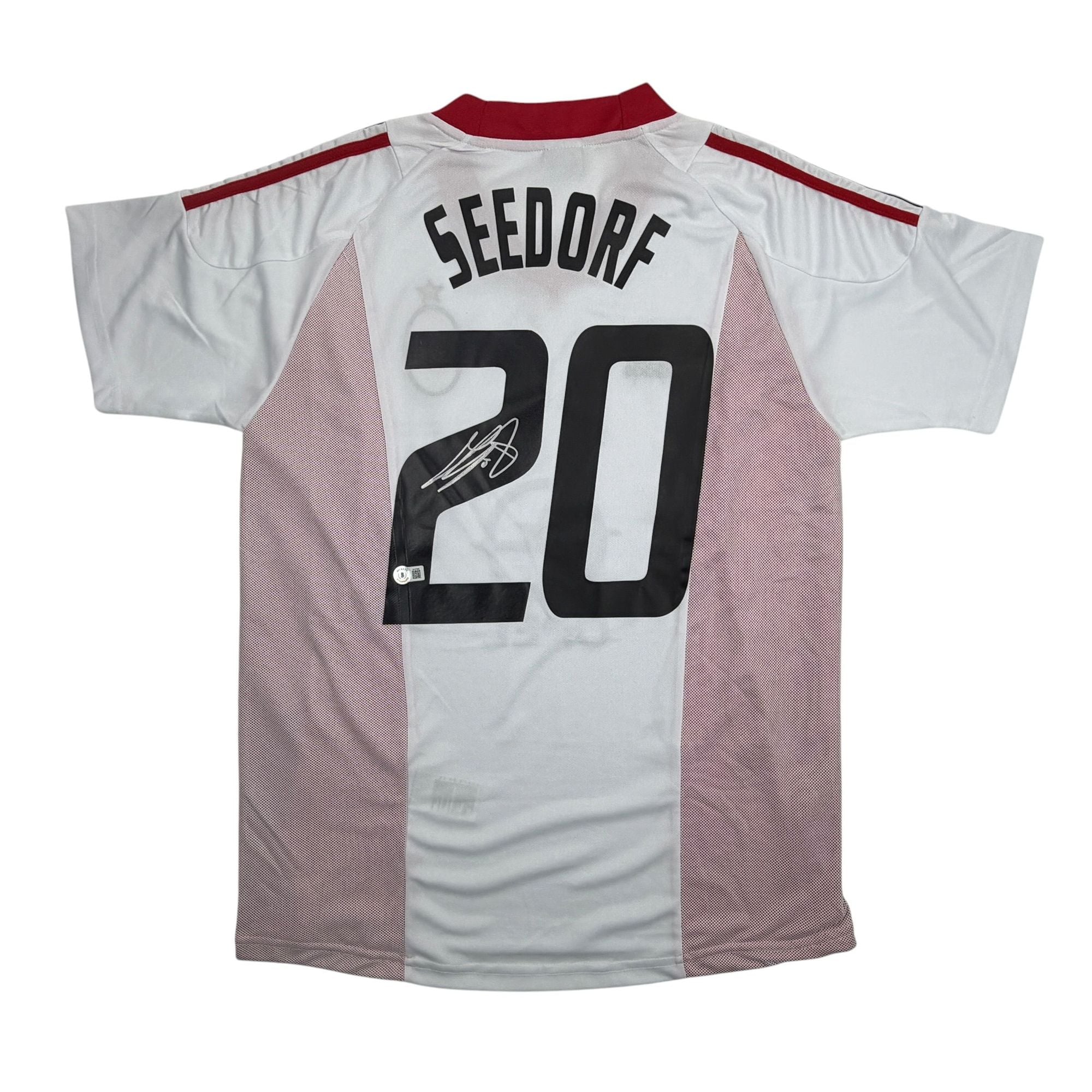 Autographed/Signed Clarence Seedorf AC Milan White Soccer Futbol Jersey Beckett BAS COA