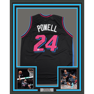 Framed Autographed/Signed Norman Powell 35x39 Miami Black Vice City Basketball Jersey Beckett BAS COA