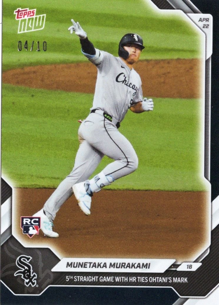 2026 Topps Now Munetaka Murakami #110 Black Foil /10 5th Straight Game with Home Run Ties Ohtanis Mark Chicago White Sox Rookie RC Baseball Card