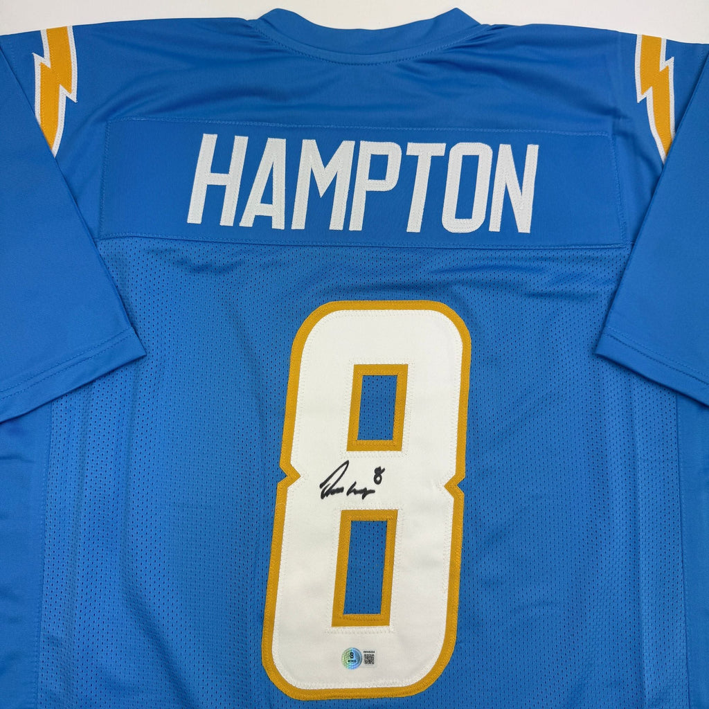 Autographed/Signed Omarion Hampton Los Angeles San Diego Powder Blue Football Jersey Beckett BAS COA