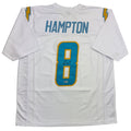 Autographed/Signed Omarion Hampton Los Angeles San Diego White Football Jersey Beckett BAS COA