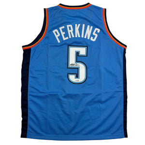 Autographed/Signed Kendrick Perkins Oklahoma City OKC Blue Basketball Jersey JSA COA