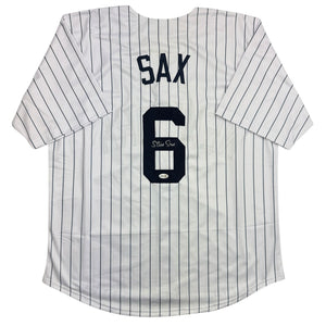 Autographed/Signed Steve Sax New York Pinstripe Baseball Jersey JSA COA