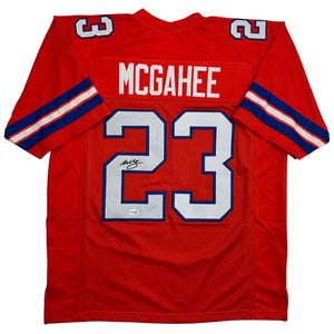 Autographed/Signed Willis McGahee Denver Retro Orange Football Jersey JSA COA