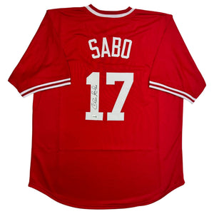 Autographed/Signed Chris Sabo Cincinnati Red Baseball Jersey JSA COA