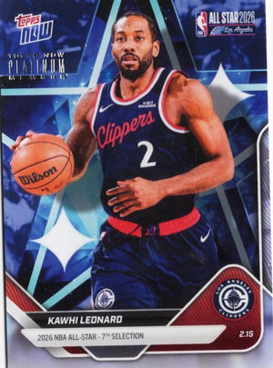 2025 Topps Now Kawhi Leonard #AS19 Platinum Member Stamp 2026 NBA All Star 7th Selection Los Angeles Clippers Basketball Card