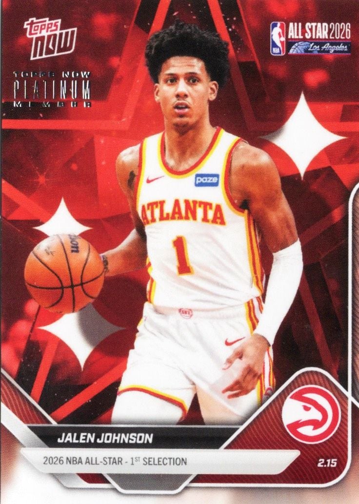 2025 Topps Now Jalen Johnson #AS9 Platinum Member Stamp 2026 NBA All Star 1st Selection Atlanta Hawks Basketball Card