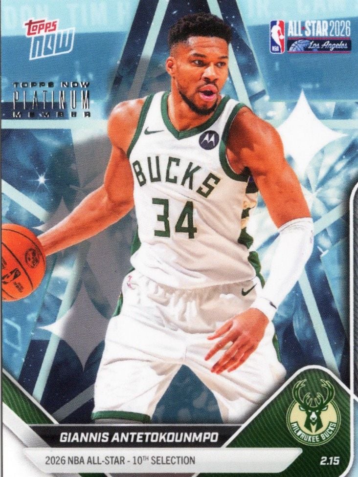 2025 Topps Now Giannis Antetokounmpo #AS2 Platinum Member Stamp 2026 NBA All Star 10th Selection Milwaukee Bucks Basketball Card