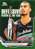 2025 Topps Now Victor Wembanyama #DPOY Green Chrome /99 Youngest & First Ever Unanimous DPOY San Antonio Spurs Basketball Card