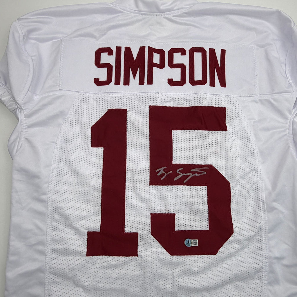 Autographed/Signed Tyler Ty Simpson Alabama White College Football Jersey Beckett BAS COA