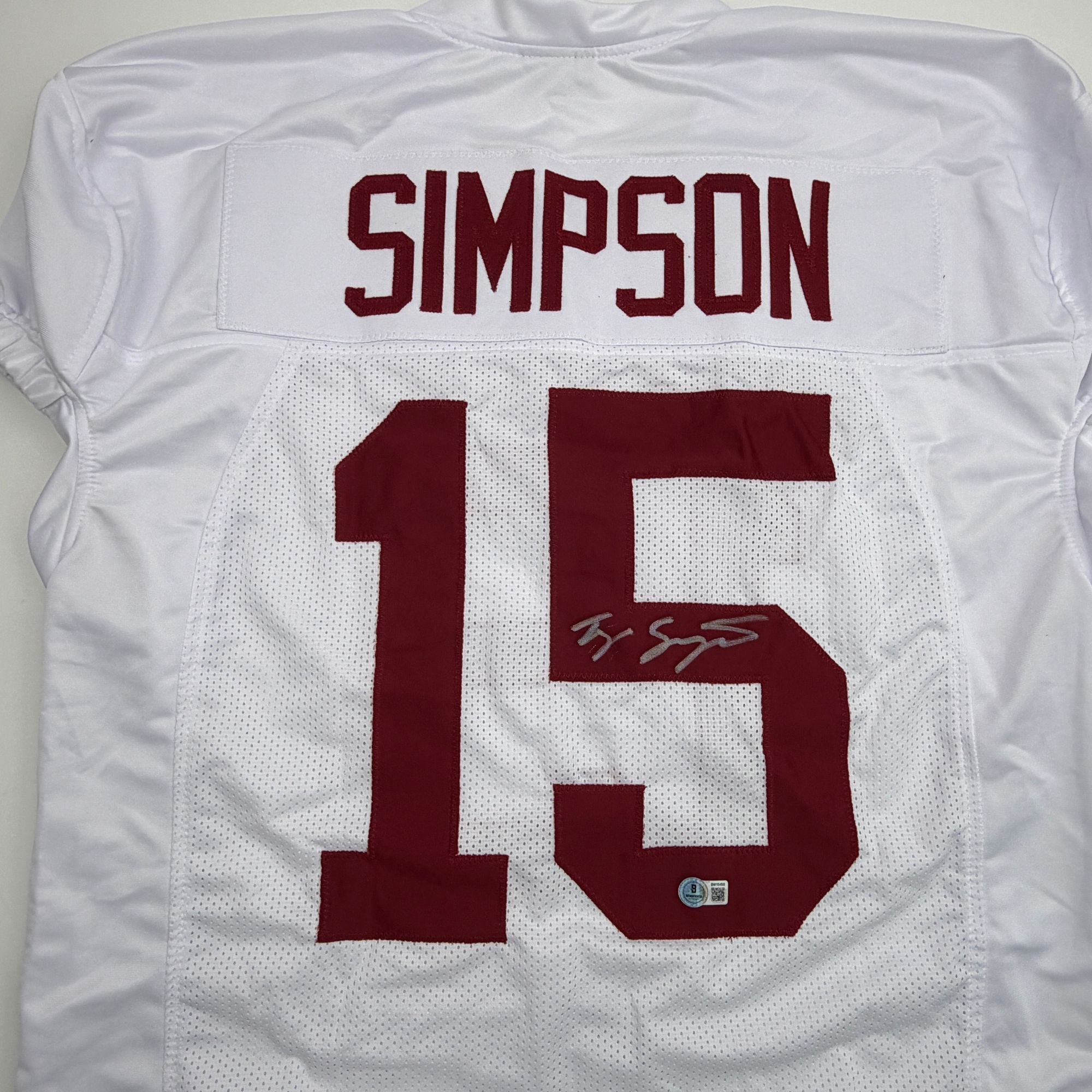 Autographed/Signed Tyler Ty Simpson Alabama White College Football Jersey Beckett BAS COA