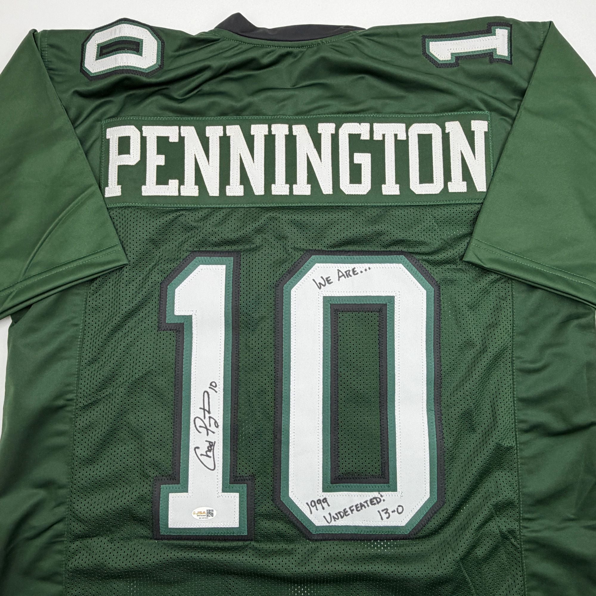 Autographed/Signed Chad Pennington Marshall Green College Football Jersey JSA COA
