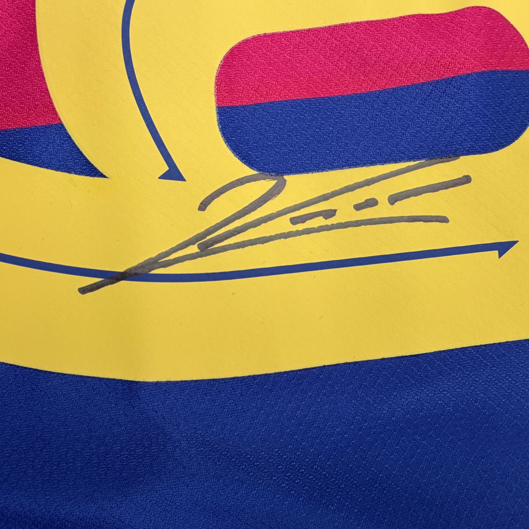Autographed/Signed Robert Lewandowski FC Barcelona Blue/Red Soccer Futbol Jersey Beckett BAS COA