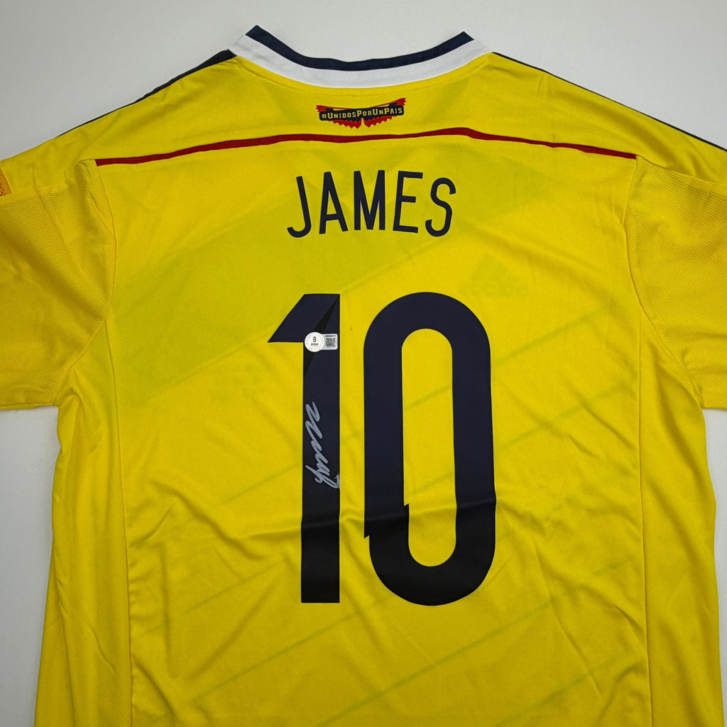 Autographed/Signed James Rodriguez Columbia Yellow Soccer Futbol Jersey Beckett BAS COA