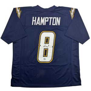 Autographed/Signed Omarion Hampton Los Angeles San Diego Dark Blue Football Jersey Beckett BAS COA
