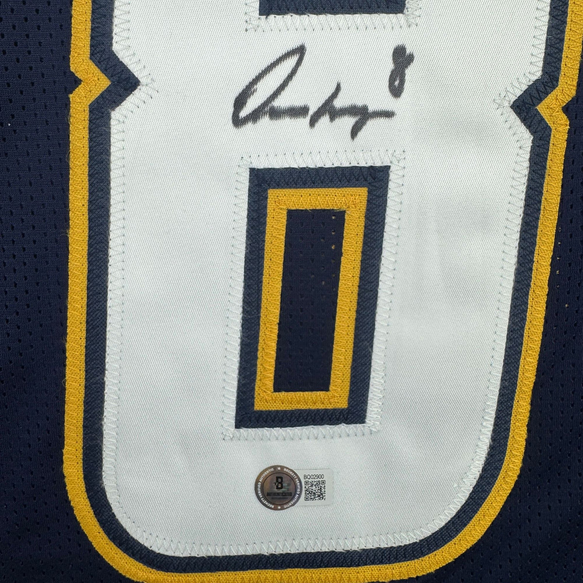 Autographed/Signed Omarion Hampton Los Angeles San Diego Dark Blue Football Jersey Beckett BAS COA