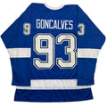 Autographed/Signed Gage Goncalves Tampa Bay Blue Hockey Jersey JSA COA