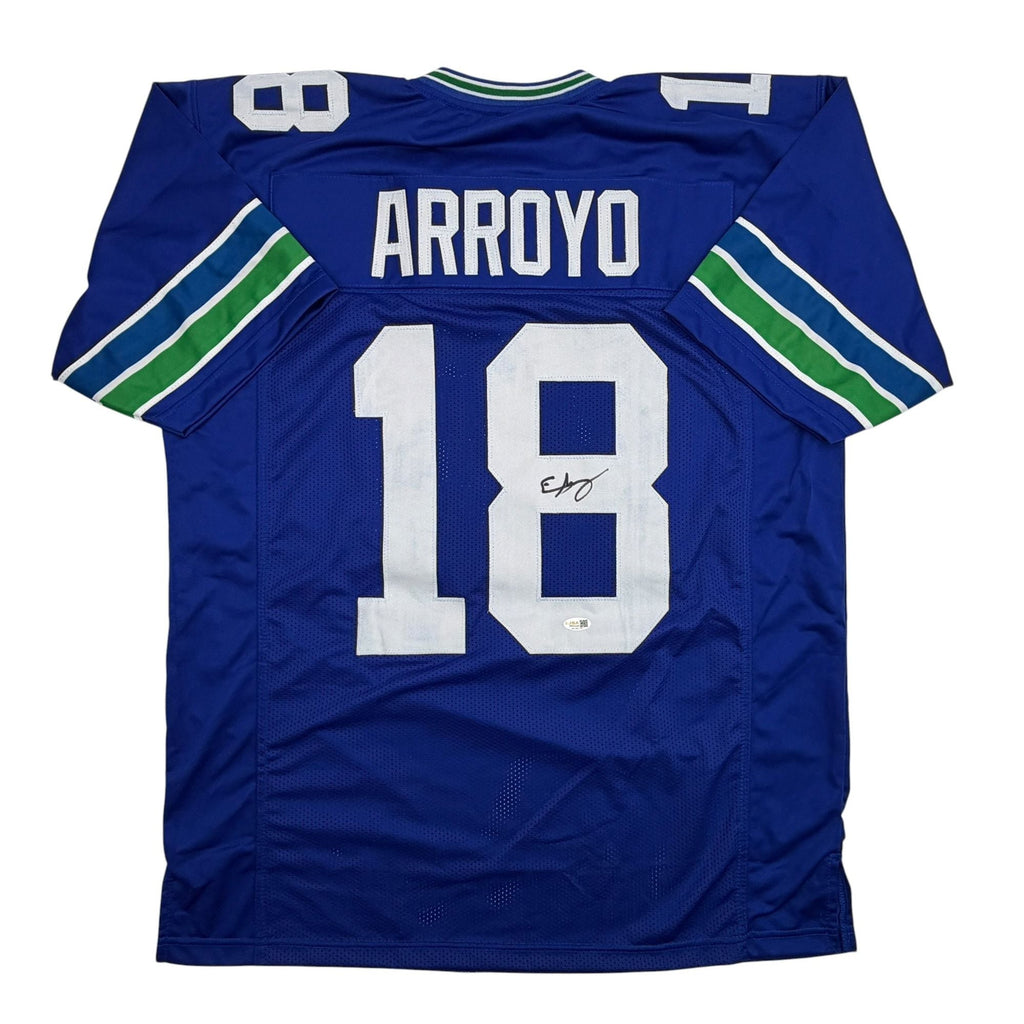 Autographed/Signed Elijah Arroyo Seattle Retro Blue Football Jersey JSA COA