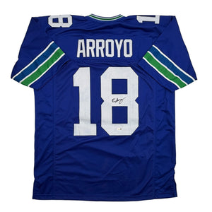 Autographed/Signed Elijah Arroyo Seattle Retro Blue Football Jersey JSA COA