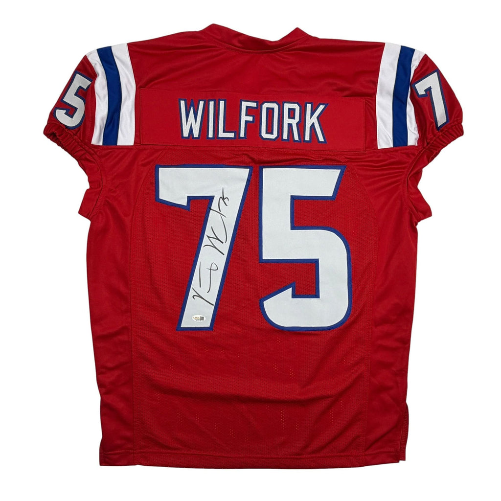 Autographed/Signed Vince Wilfork New England Red Retro Pro Cut Football Jersey JSA COA