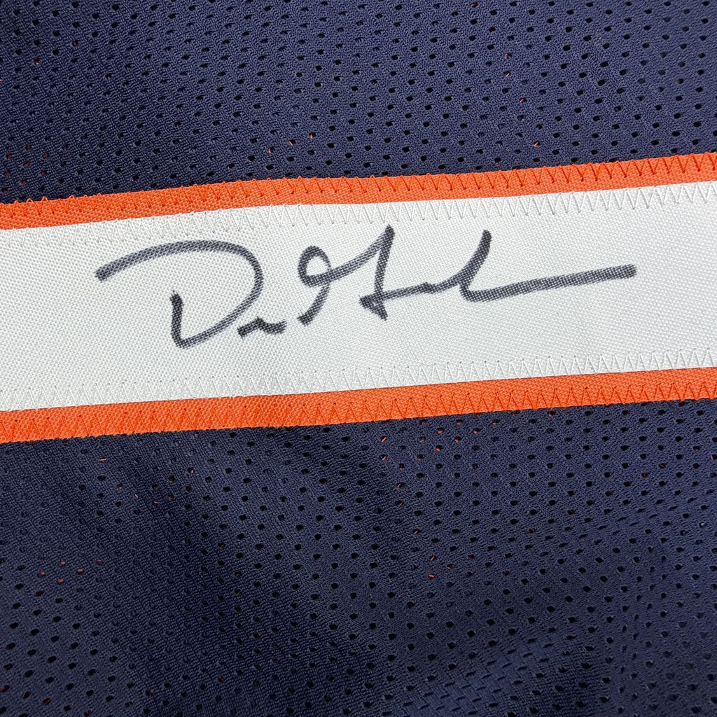 Autographed/Signed Dre Greenlaw Denver Blue Football Jersey Beckett BAS COA