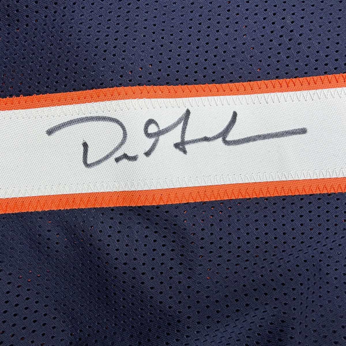 Autographed/Signed Dre Greenlaw Denver Blue Football Jersey Beckett BAS COA