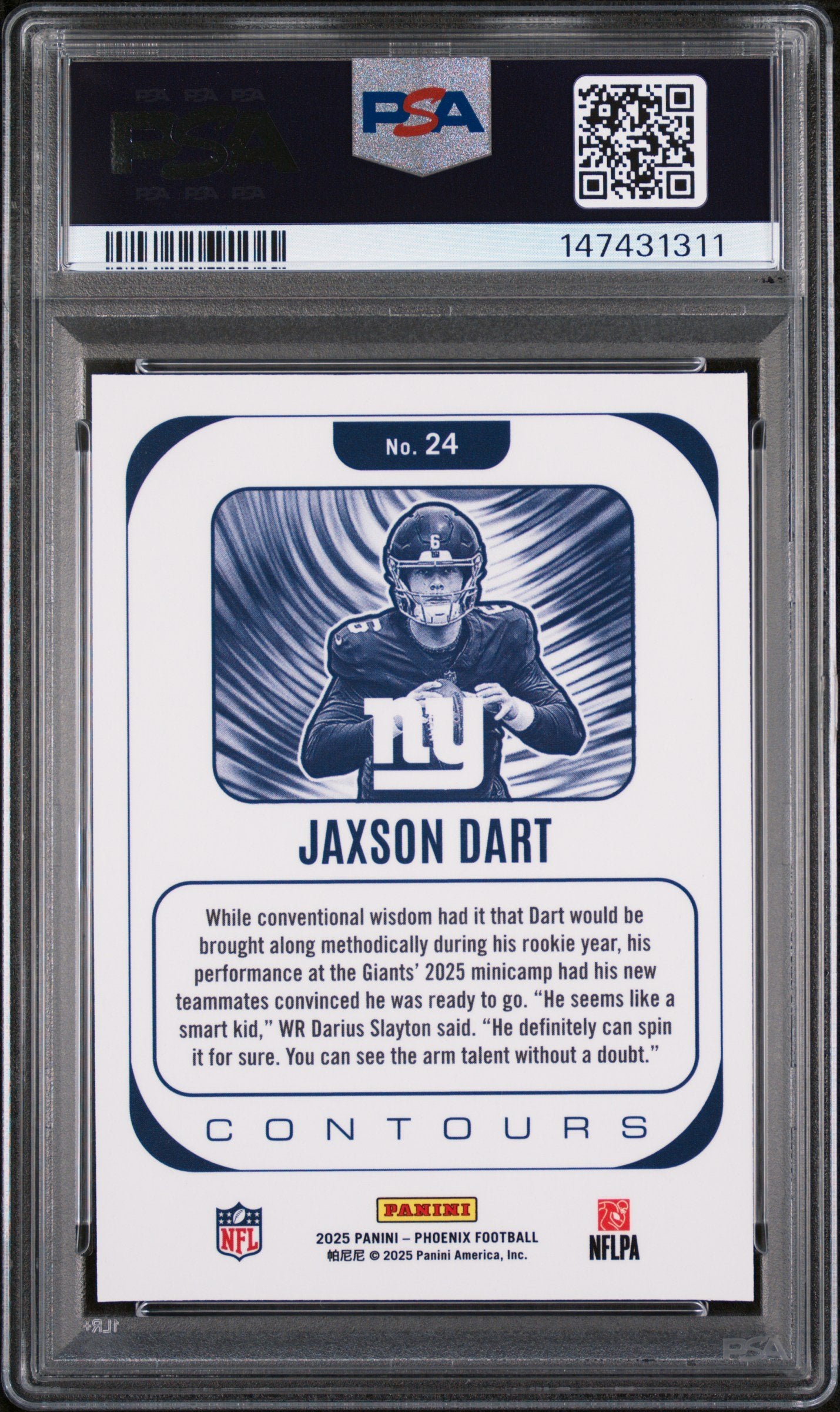 Graded 2025 Panini Phoenix Jaxson Dart #24 Contours Rookie RC Football Card PSA 7 Near Mint