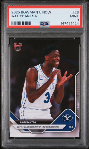 Graded 2025 Topps Bowman U Now AJ Dybantsa #28 Rookie RC Basketball Card PSA 9 Mint