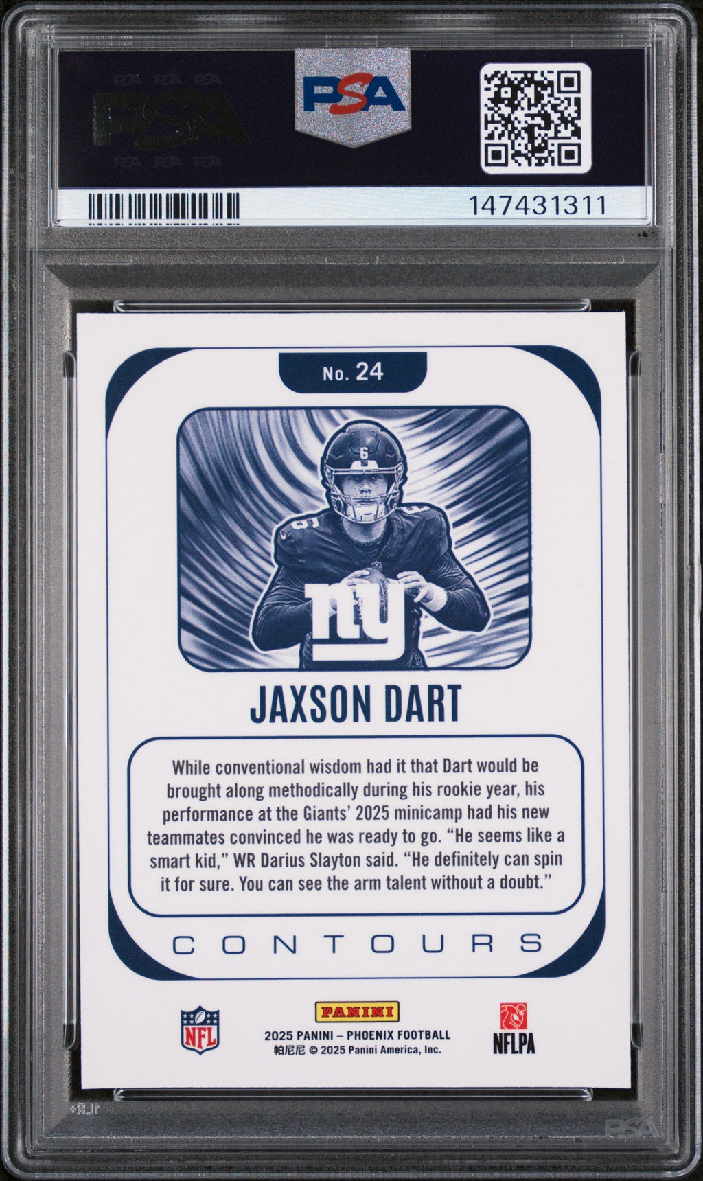 Graded 2025 Panini Phoenix Jaxson Dart #24 Contours Rookie RC Football Card PSA 7 Near Mint