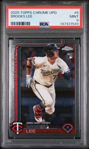 Graded 2025 Topps Chrome Update Brooks Lee #6 Rookie RC Baseball Card PSA 9 Mint