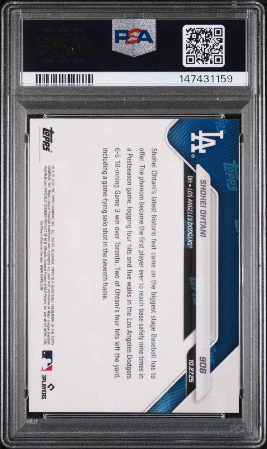 Graded 2025 Topps Now Shohei Ohtani #906 Baseball Card PSA 7 Near Mint