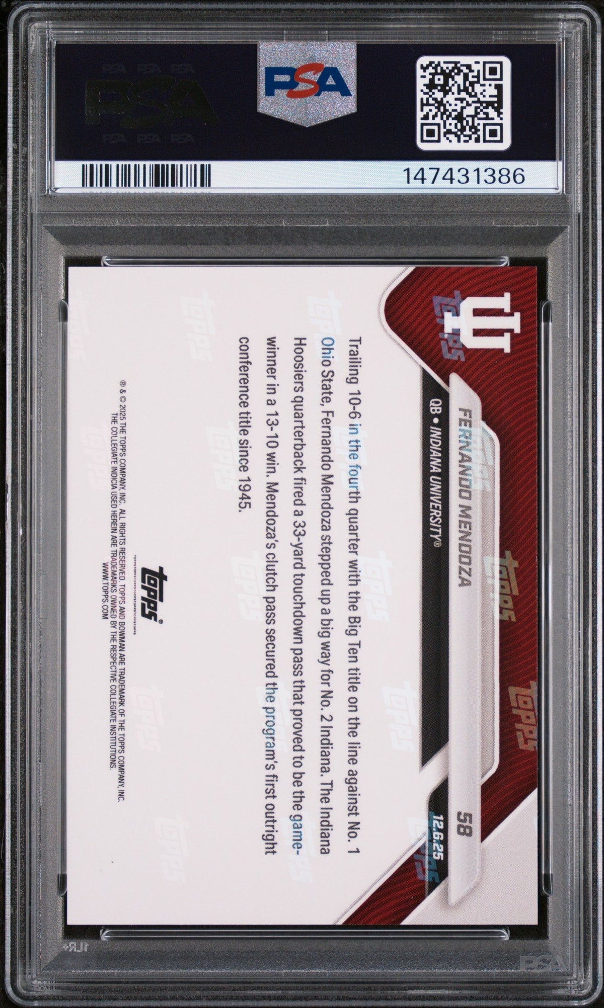 Graded 2025 Topps Bowman U Now Fernando Mendoza #58 Rookie RC Football Card PSA 10 Gem Mint