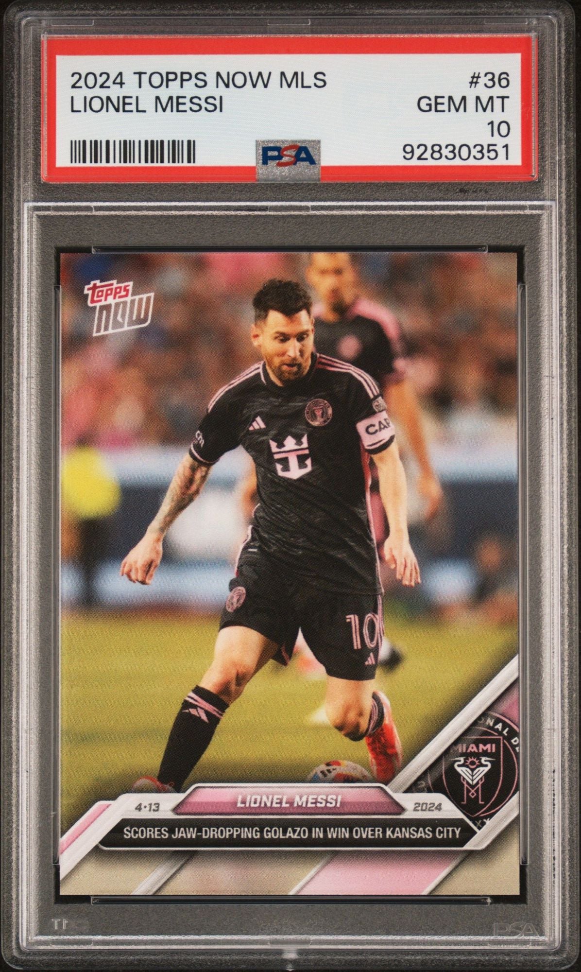 Graded 2024 Topps Now MLS Lionel Messi #36 Jaw-Dropping Golazo Soccer Card PSA 10 Gem Mint