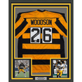 Framed Autographed/Signed Rod Woodson 35x39 HOF 09 Pittsburgh Bumbe Bee Football Jersey Beckett BAS COA