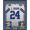 Framed Autographed/Signed Larry Brown 35x39 SB MVP Dallas White Football Jersey JSA COA