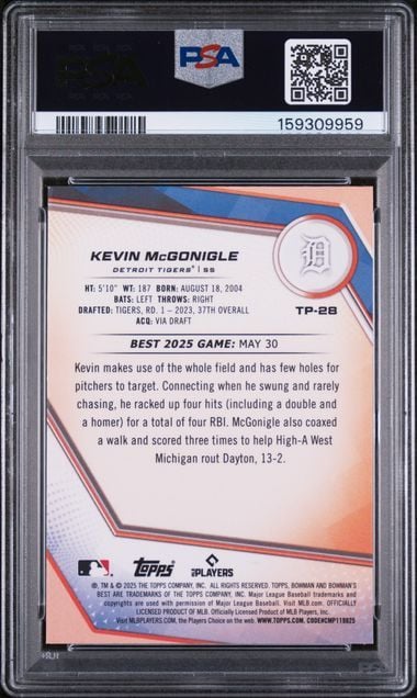 Graded 2025 Topps Bowman's Best Kevin McGonigle #TP28 Top Prospects Rookie RC Baseball Card PSA 10 Gem Mint